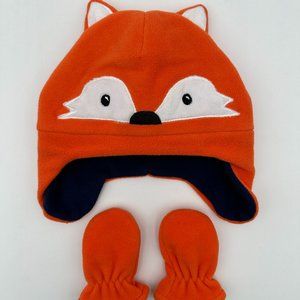 Carter's Size 0-9 M Orange Fleece Fox Hat & Mitten Set